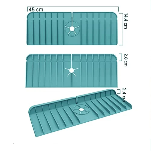 Silicone Faucet Handle Drip Catcher Tray Mat, Kitchen Faucet Mat Sink Splash Guard,Sink Drain Pad Behind Faucet,Countertop Protector Drying Mat For Bathroom, Kitchen (Blue) - Image 2