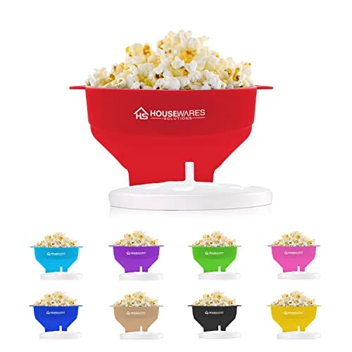 Collapsible Silicone Microwave Hot Air Popcorn Popper Bowl With Lid And Handles - Red - Image 6