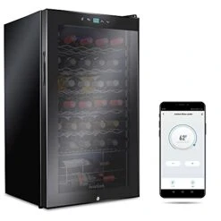 34 Bottle Compressor Wine Cooler Refrigerator With Wi-Fi Smart App Control Cooling System | Large Freestanding Wine Cellar Fridge For Red White Champagne Or Sparkling, Black Glass Door & Lock