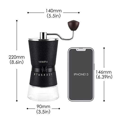 Vzaahu Manual Coffee Grinder With Stainless Steel Conical Burr Black Rock Texture 15 Adjustable Settings 70g Coffee Bean Large Hopper Hand Spice Mill For Aeropress Drip Coffee Espresso French - Image 3