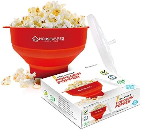 Collapsible Silicone Microwave Hot Air Popcorn Popper Bowl With Lid And Handles - Red - Image 13