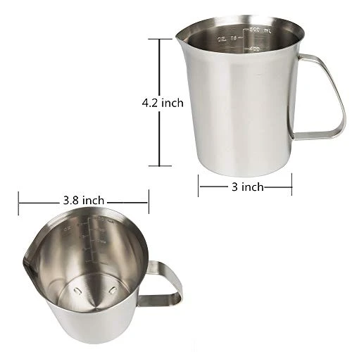 Measuring Cup, Stainless Steel Measuring Cup (16 Ounce/ 0.5 Liter- 2 Cup), Milk Frothing Pitcher, Steaming Pitcher, Milk Frothing Cup Jug With Marking With Handle For Espresso Machines, Latte Art - Image 3
