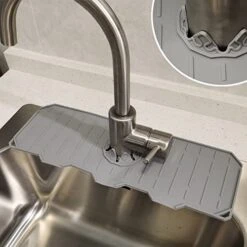 GENERIC Silicone Faucet Mat For Kitchen Sink Handle Drip Catcher Mat - Sink Splash Guard – Faucet Absorbent Mat For Kitchen & Bathroom Countertop Protect Accessories (Grey)