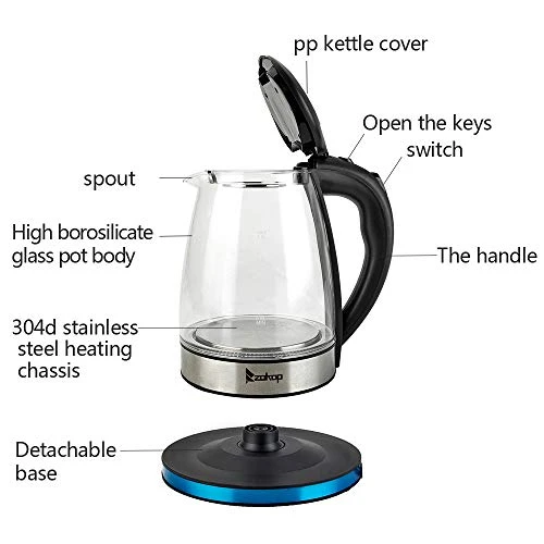Electric Kettle Glass Water Boiler Fast Boiling Tea Kettle 1.8L Stainless LED - Image 2