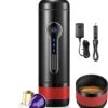 Portable Coffee Maker: 12V Travel Espresso Machine, 15 Bar Pressure Rechargeable Battery Heating Water For Camping, Driving, Home And Office