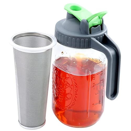 Cold Brew Coffee Maker Mason Jar 32 Oz Wide Mouth Mason Jar Iced Coffee Tea Pitcher With Coffee Filter Airtight & Leak-Proof Pitcher 1 Quart