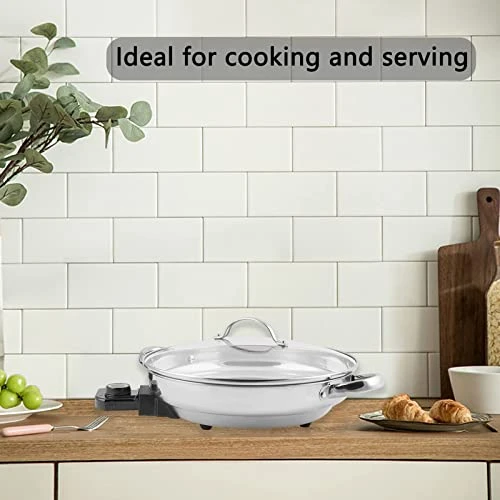 11.8" Large Capacity Electric Skillet - For Fry Bake Steam Simmer (Silver) - Image 4