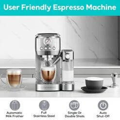 Espresso Machine 20 Bar, Compact Cappuccino Machine With Automatic Milk Frother, Stainless Steel Espresso Maker With 49 Oz Removable Water Tank For Cappuccino Or Latte, Gift For Coffee Lover