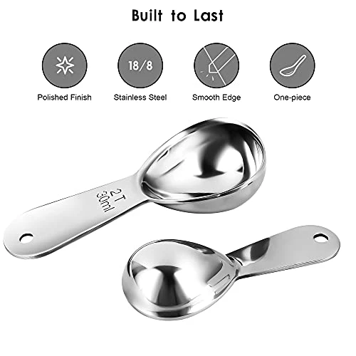 Coffee Scoops Set Of 4, Stainless Steel Coffee Scoops, 2 Coffee Tablespoons (30ml), 2 Measuring Tablespoons (15ml) Coffee Measuring Spoons For Tea, Sugar, Spice Ect (2x15ml+2x30ml Scoops) - Image 2