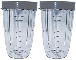 24 Ounce Tall Cup Jar With Lip Rings, Compatible With Nutribullet 600W, 900W, NB-101B, NB-101S, NB-201, NBR-0601, NBR-1201, NB9-1301, 900 Pro Series Blenders, 2 Pack Replacement Parts