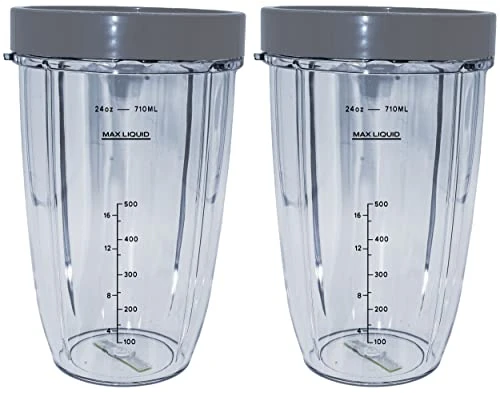 24 Ounce Tall Cup Jar With Lip Rings, Compatible With Nutribullet 600W, 900W, NB-101B, NB-101S, NB-201, NBR-0601, NBR-1201, NB9-1301, 900 Pro Series Blenders, 2 Pack Replacement Parts