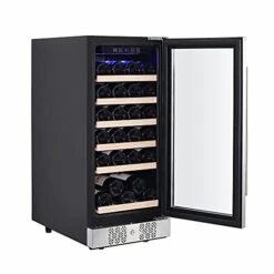 Chiller 15 Inch Mini Single Zone Fridge For 31 Bottles Built In Or Freestanding Wine Cooler Stainless Steel Glass Door Quiet Operation Compressor Adjust Temperature