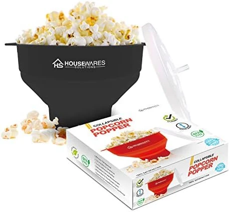 Collapsible Silicone Microwave Hot Air Popcorn Popper Bowl With Lid And Handles - Red - Image 8