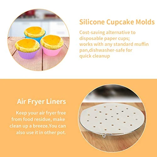 13PCS Air Fryer Accessories, BicycleStore 8 Inch Airfryer Kit Compatible For 4.2QT-6.8QT Air Fryers With Non-stick Cake Pan, Silicone Mat, Pizza Pan, Silicone Baking Cup, Skewer Rack - Image 4