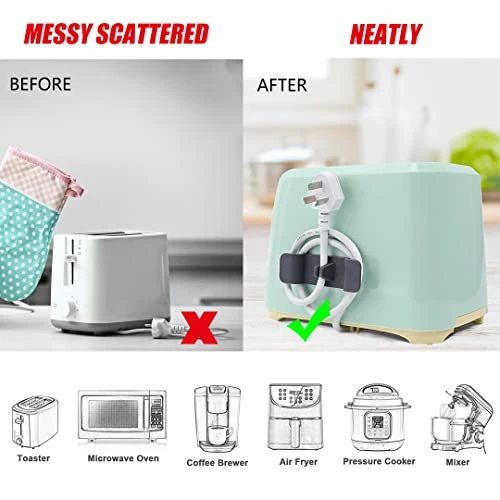 Cord Organizer For Appliances, 2 Packs Cord Wrapper, Cord Holder Cable Organizer For Blender, Coffee Maker, Mixer, Pressure Cooker, Toaster And Air Fryer (2Pcs Black+Gray) - Image 3