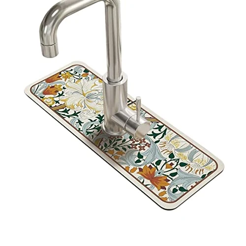 Wedhapy Silicone Faucet Handle Drip Catcher Tray Mat,Absorbent Kitchen Sink Mat Non-Slip Faucet Mat Kitchen Sink Splash Catcher Guard Faucet Wrap Around Drying Pads 15x5.1 Inch Style 3