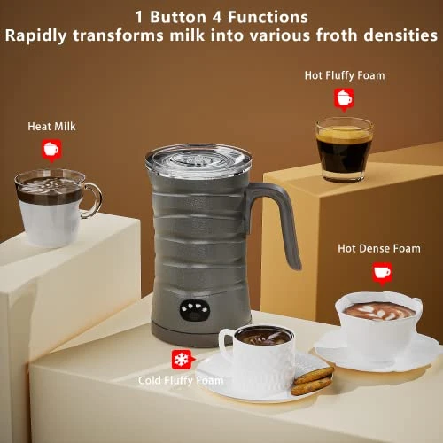 Milk Frother,4-in-1 Electric Milk Steamer,8.8oz/260ml Milk Warmer For Latte, Cappuccinos, Macchiato Ultra-Quite Working & Automatic Shut Off (Silver Grey) - Image 2