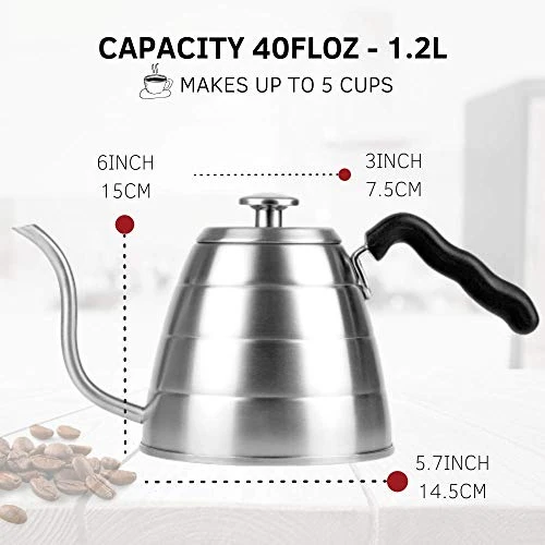 Brewello Gooseneck Kettle - Pour-Over Coffee Kettle With Built-in Thermometer And Triple-Layer Base (40-Ounce/1.2Liter) Stainless Steel Kettle For Baristas And Home Coffee Brewing Enthusiasts - Image 5