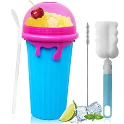 [Upgrad-500ml] Slushie Maker Cup, DIY Frozen Squeeze Magic Slushy Cup, Double Layers Silica High-capacity Smoothie Pinch Ice Cooling Cups, Homemade Milk Shake Ice Cream Cup Maker (Blue)