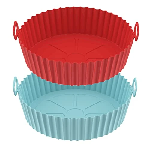 2 Pack Air Fryer Silicone Pot,7.5inch Silicone Air Fryer Basket,Round Air Fryer Reusable Liners,Non Stick Food Safe Air Fryers Oven Accessories,Air Fryer Bowl Inserts For 3 To 5 QT (7.5 Inch)
