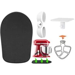 Sliding Mat For Kitchenaid Mixer With White Cord Organizer & Holder, Mixer Mover Slider Pad For Kitchenaid 4.5-5 Qt Tilt-Head Stand Mixer, Kitchen Appliance Slider Mat, Kitchen Aid Mixer Accessories