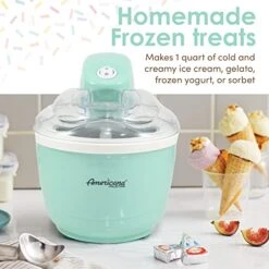 Americana Collection Elite EIM520M 1 Quart Automatic Easy Homemade Electric Ice Cream Maker, Frozen Yogurt, Sorbet, Gelato Treat, With Recipes, Mint