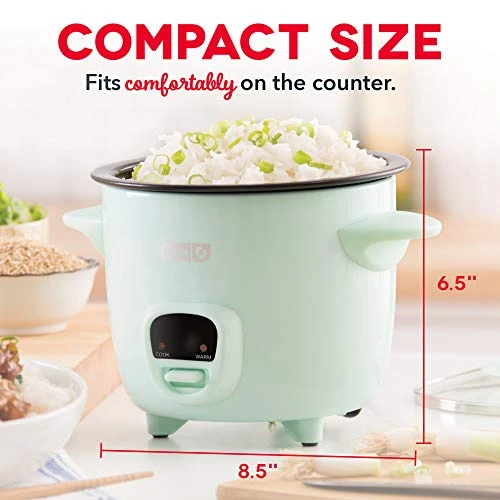 Dash Ash DMTO100GBAQ04 Mini Toaster Oven Cooker For Bread, Bagels, Aqua & DRCM200GBAQ04 Mini Rice Cooker Steamer With Removable Nonstick Pot, Keep Warm Function & Recipe Guide, Aqua - Image 6