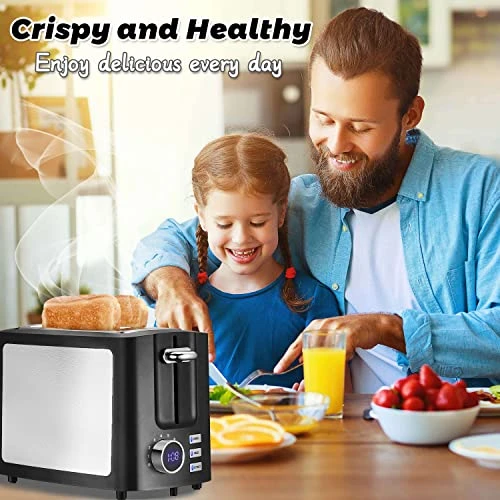 Toaster 2 Slice Wide Slot Toaster Best Rated Prime Displav Smart Toasters With LCD Digital Countdown Timer And Bagel/Defrost/Cancel/Reheat Function - Image 7
