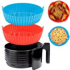 Air Fryer Silicone Liners 7.9inch - Reusable Non-stick Easy Cleaning Silicone Baking Tray With Dish Brush, Food Safe Air Fryers Oven Accessories Round Liners For 3.5 To 5 Qt (2 Pack)