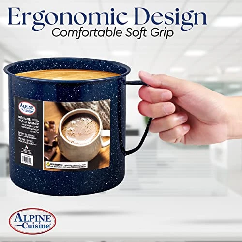 Enamel Steel Handled Pot And Large Capacity Coffee Warmer 4 Quart - Dark Blue Speckle Camping Pot And Mug, Coffee Warmer For Coffee, Tea, Cappuccino - Image 3