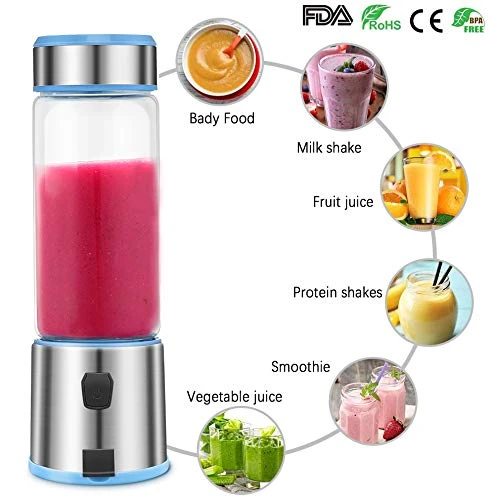 Portable Blender Glass, USB Rechargeable 5200mAh Personal Blender 15 Oz, With 2 Bottle Caps, Smoothie And Fruit Juice (with Travel) - Image 5