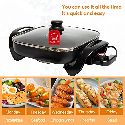 Onstick Electric Skillet 12 Inch Electric Fryer With 2 Layers Of Non-Stick Coating, Adjustable Temperature Control, Heat-Resistant Handle. - Image 3