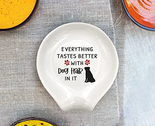 Funny White Ceramic Coffee Tea Spoon Rest, Everything Tastes Better With Dog Hair In It - Coffee Station Decor Coffee Holder Accessories Gift For Coffee Lovers Friends, 3.8x3.4x0.2 - Image 3