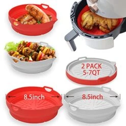 2-pack Air Fryer Silicone Liners 8.5 In Folding Air Fryer Silicone Pot, Food Safe Air Fryer Silicone Basket More Space Saving Reusable Air Fryers Oven Accessories (Red+Grey)