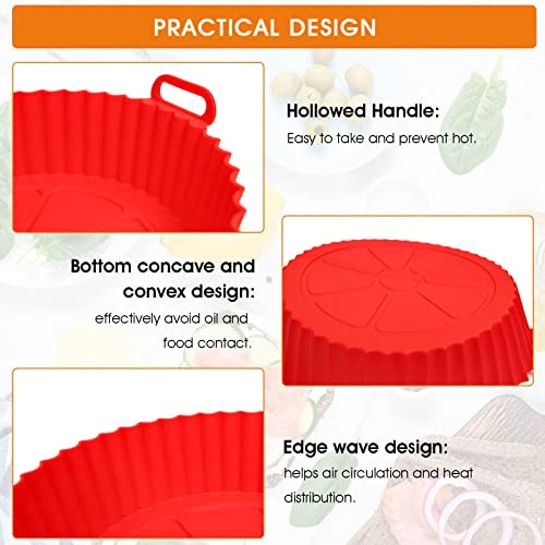 2-Pack 7.5 Inch Reusable Silicone Air Fryer Liners Air Fryer Basket Heat Resistant Easy Cleaning Silicone Air Fryer Tray Accessories Fit 3-7QT Airfryer(Blue+Pink) - Image 3