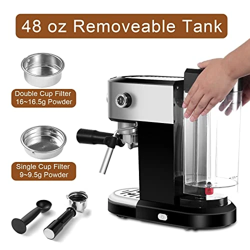 20 Bar Espresso Machine With Milk Frother, Espresso, Cappuccino, Latte, Machiato Maker, For Home Barista, 1.4L Water Tank, 1350W - Image 6