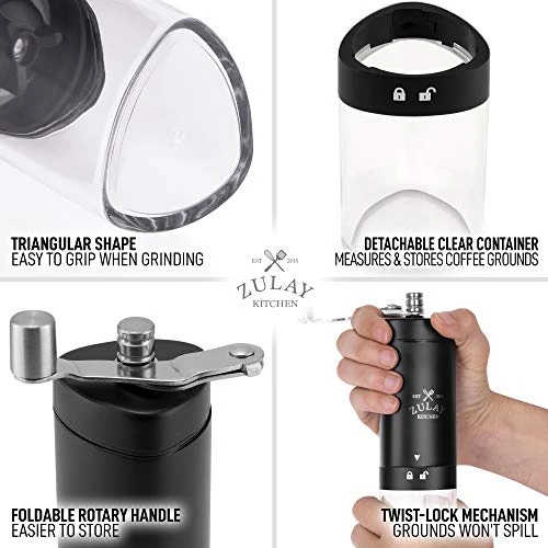 Manual Coffee Grinder With Foldable Handle - Triangular Coffee Grinder Manual With Adjustable Coarse Settings - Portable & Space-Saving Hand Coffee Grinder For Coffee Beans (Black) - Image 3