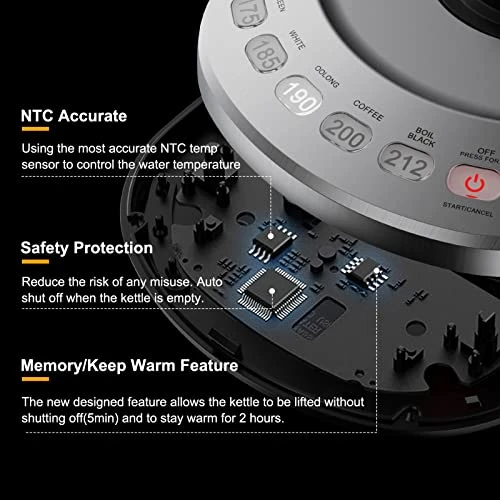 Smart Electric Kettle With Temperature Control, 5 Presets Electric Tea Kettle With Removable Infuser, 2 Hours Keep Warm With Auto Shut Off, 1.7L, Glass And Stainless Steel, BPA Free - Image 3