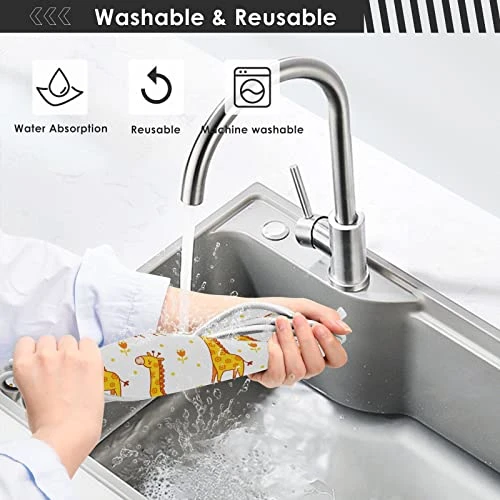 Kcldeci 2 Pack Faucet Mat Splash Guard For Kitchen Sink,Giraffe Blinked 14x5 Inch Faucet Handle Drip Catcher Tray Absorbent Mat Fast Dry Mat For Kitchen, Bathroom - Image 5