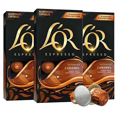 Espresso Capsules, 30 Count Caramel, Single-Serve Aluminum Coffee Capsules Compatible With The L'OR BARISTA System & Nespresso Original Machines