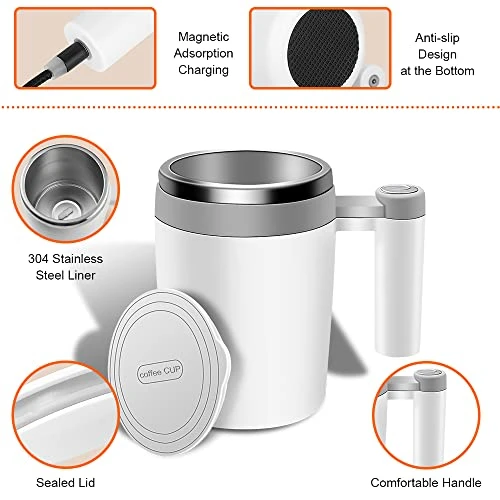 Self Stirring Coffee Mug, 400ML Stainless Steel Rechargeable Automatic Mixing Cup With Lid Auto Self Mixing Stainless Steel Cup For Coffee, Milk, Cocoa And Other Beverages - Image 3