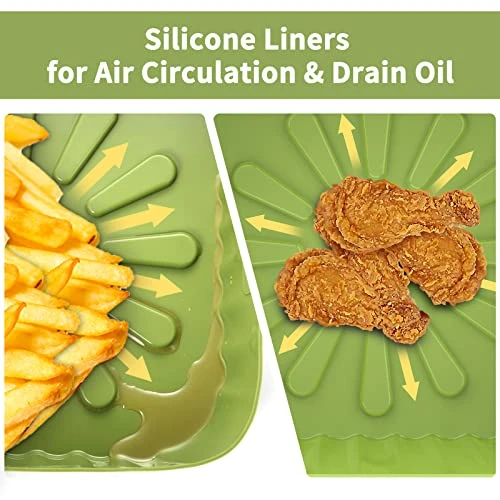 OUTXE 2-Pack 9inch Square Silicone Air Fryer Liners For 6QT To 9QT Reusable Large Air Fryer Insert Silicone Air Fryer Cover Easy Cleaning For Oven Accessories (Green+Grey) - Image 3
