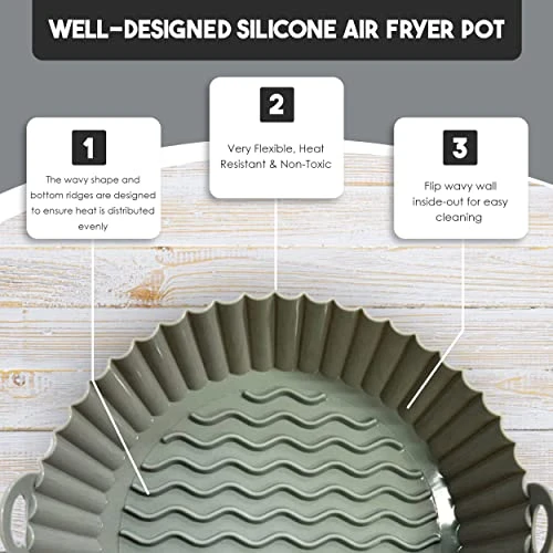 Air Fryer Liners Silicone Pot - 3 Pack Reusable Airfryer Liner Insert With Heat Insulated Silicone Gloves | Silicona Para Air Fryer Bowl Easy Cleaning Silicone Round Basket Airfryer Accessories - Image 3