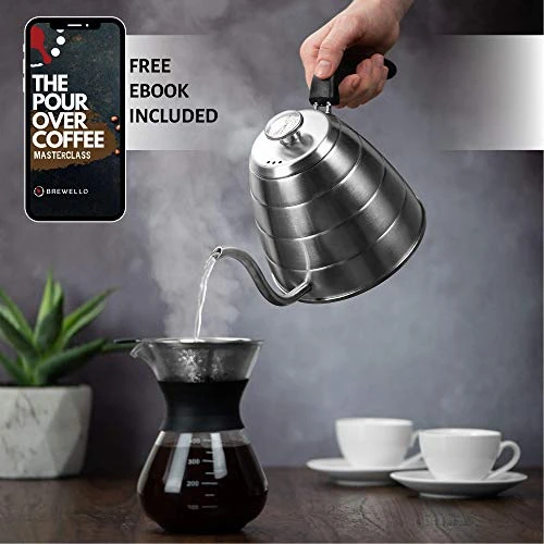 Brewello Gooseneck Kettle - Pour-Over Coffee Kettle With Built-in Thermometer And Triple-Layer Base (40-Ounce/1.2Liter) Stainless Steel Kettle For Baristas And Home Coffee Brewing Enthusiasts - Image 2