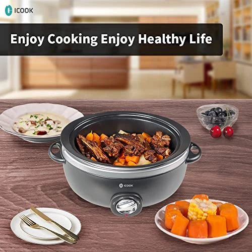 USC-65-OP001BK 6.5 Quart Slow Cooker,Aluminium Sear/Sauté Stew Pot Stovetop Safe,Dishwasher Safe,Glass Lid,Adjustable Temp,Food Warmer,Black - Image 2