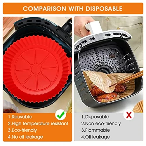 2-Pack 7.5 Inch Reusable Silicone Air Fryer Liners Air Fryer Basket Heat Resistant Easy Cleaning Silicone Air Fryer Tray Accessories Fit 3-7QT Airfryer(Blue+Pink) - Image 2