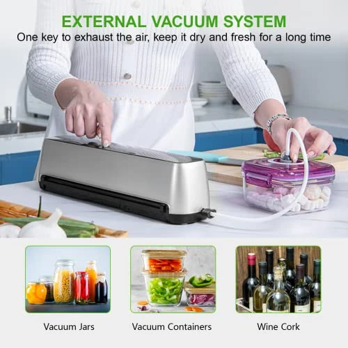 Vacuum Sealer Machine-New Upgraded One-Touch Full Automatic Foodsaver Vacuum Sealer With LED Touch Screen Indicator Lights,Air Sealing System For Food Storage Dry/Moist Modes With 15 Seal Bags And 1 Air Suction Hose. - Image 3