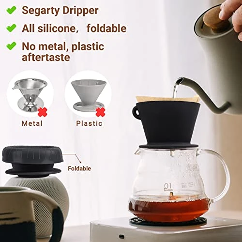 Silicone Pour Over Coffee Dripper, 1 Set Black Collapsible Coffee Maker Single Cup With Storage Pouch, 2 Reusable Coffee Filter Cone Drip Holder Slow Brewer For Travel, Camping, Office - Image 3