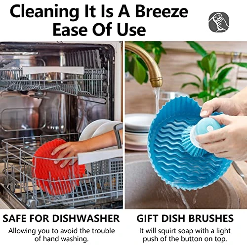 Air Fryer Silicone Liners 7.9inch - Reusable Non-stick Easy Cleaning Silicone Baking Tray With Dish Brush, Food Safe Air Fryers Oven Accessories Round Liners For 3.5 To 5 Qt (2 Pack) - Image 2