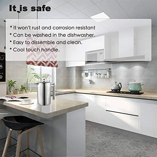 French Press Coffee Maker Stainless Steel Double Wall Insulated Large Capacity 1 Liter 1000ml 34oz 8Cup And Dishwasher Safe Metal Coffee-Press For Camping Travel Silver - Image 6